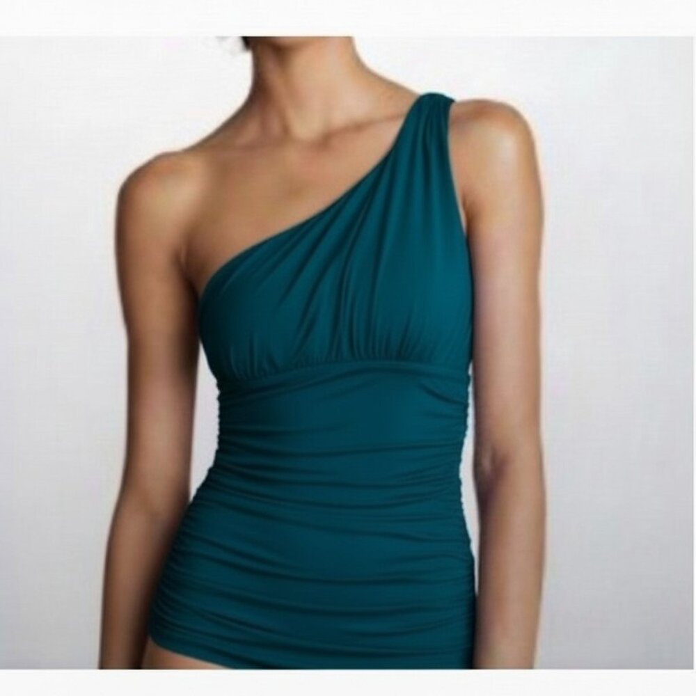 New! J. Crew Ruched One Shoulder One Piece Swimsuit Sz 6 Teal Blue
